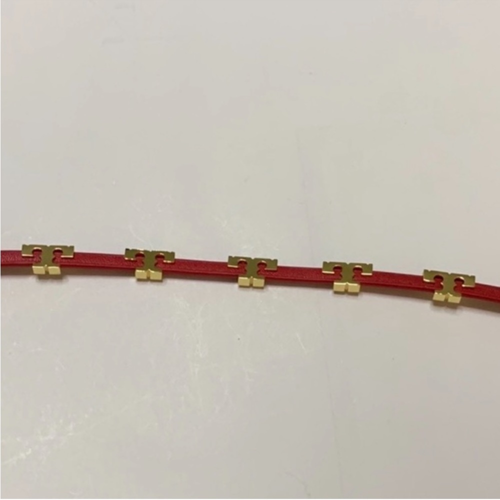 Tory Burch Red leather wrap and Gold single Ts logo Bracelet - Picture 5 of 6